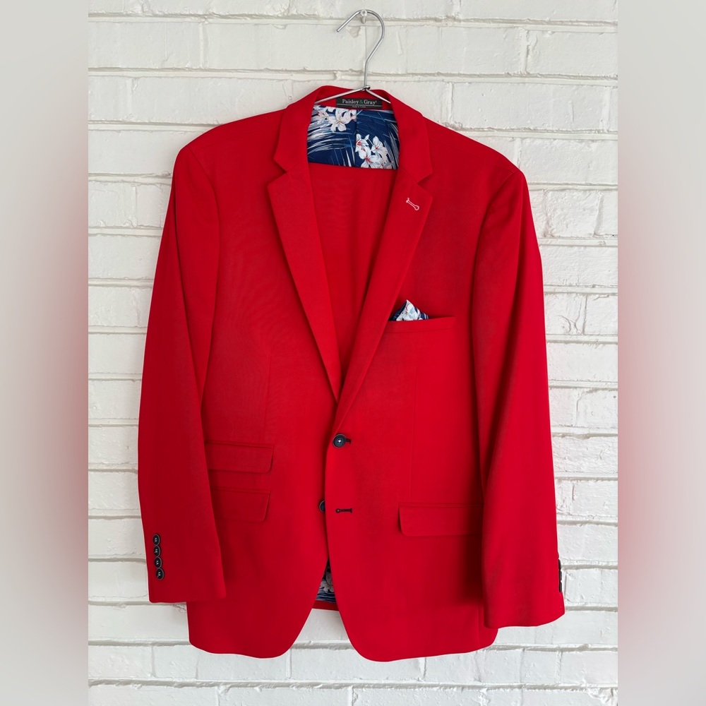 Red Men’s Slim Fit Suit (Paisley & Gray)